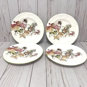 Pier 1 Imports Park Avenue Puppies Dogs Salad Dessert Plates 8.75” Set of 4 New!